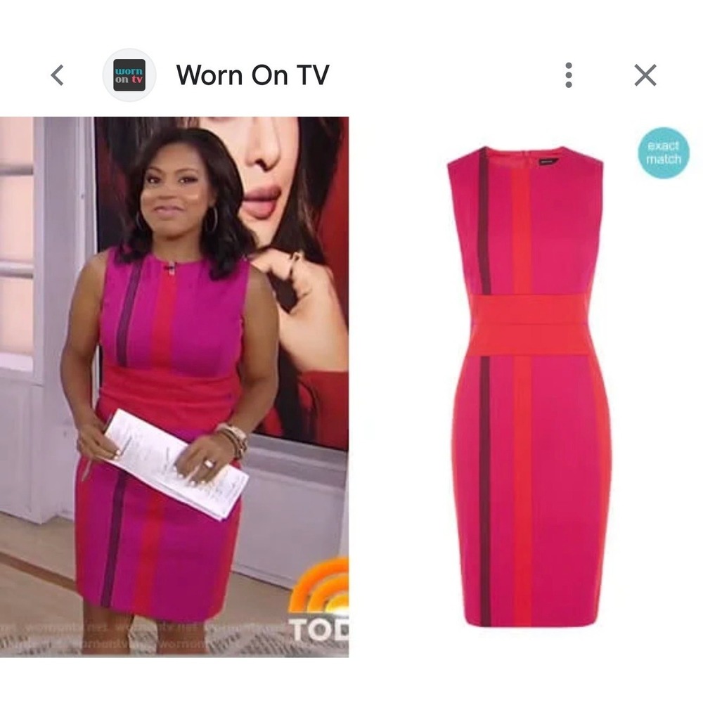 Karen Millen Colorblock Sheath Dress Pink Red Office Siren Seen On TV US 8 - Picture 2 of 9